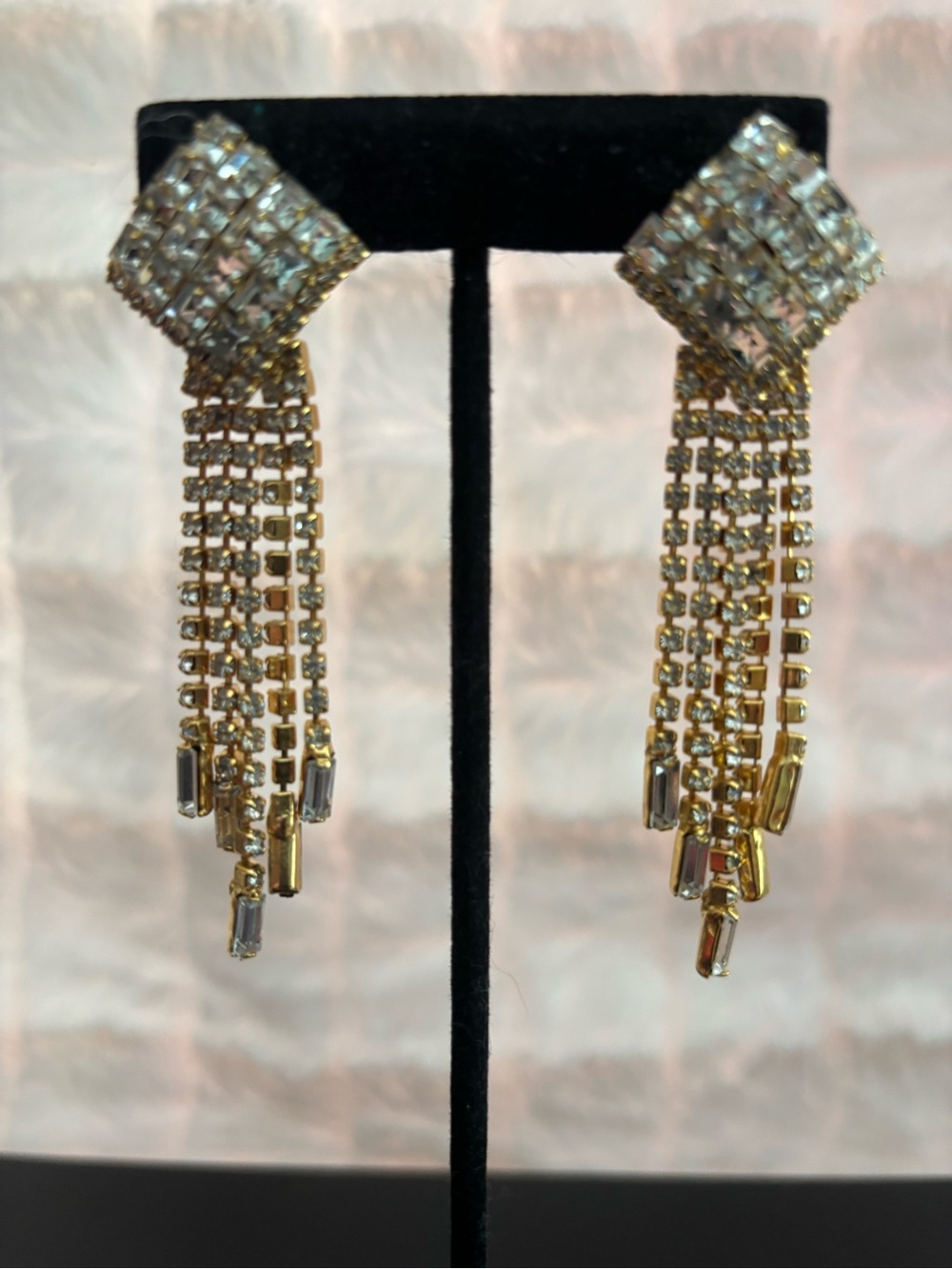 Gold Crystal Fringe Drop Earrings - clip on